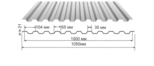 Профнастил оцинкованный С-21 1050x3000 купить недорого в Шишкине Лесе